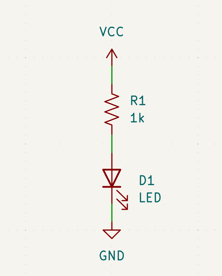 VCC/GND記号で切り離して描いたLED回路